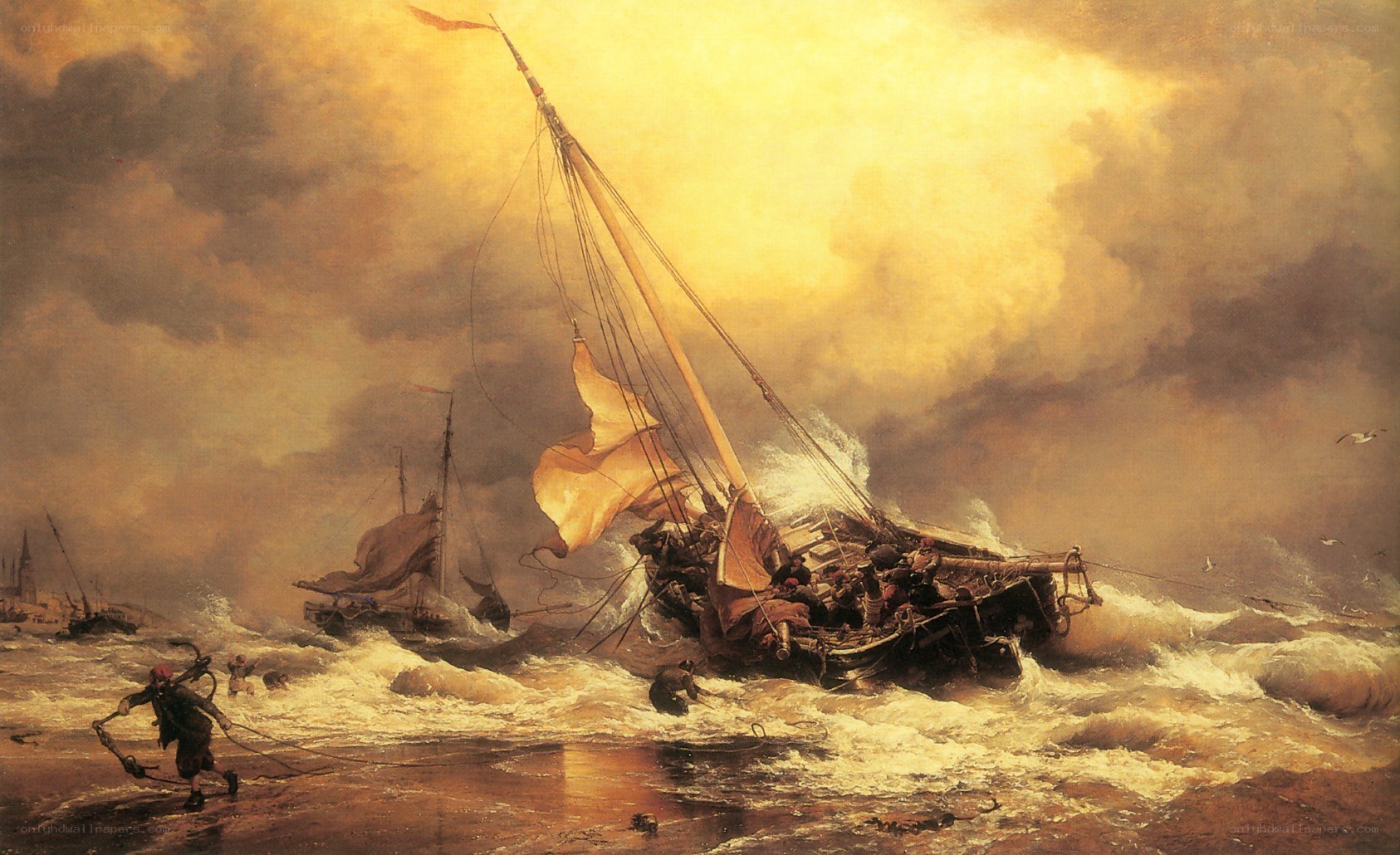 Shipwreck in stormy sea
