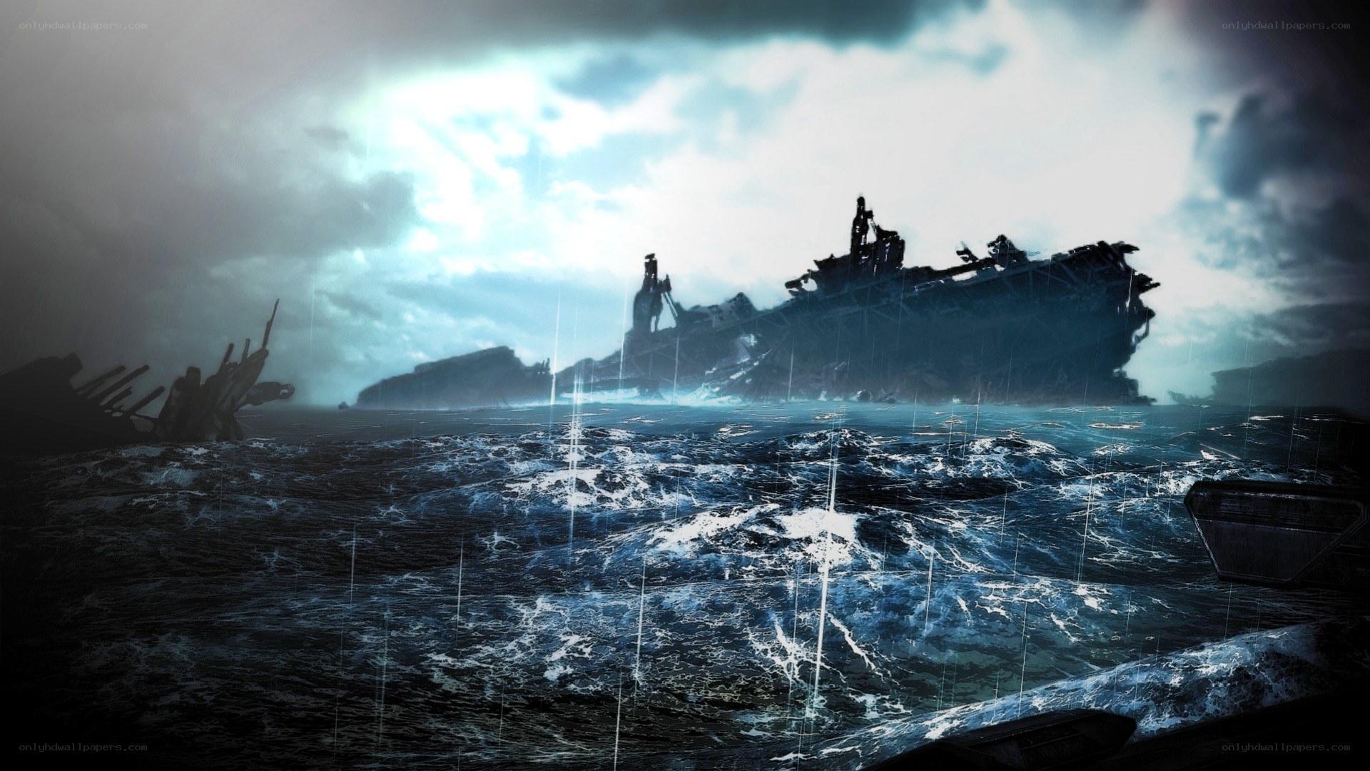 shipwreck in stormy sea