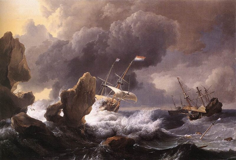 Shipwreck in stormy sea
