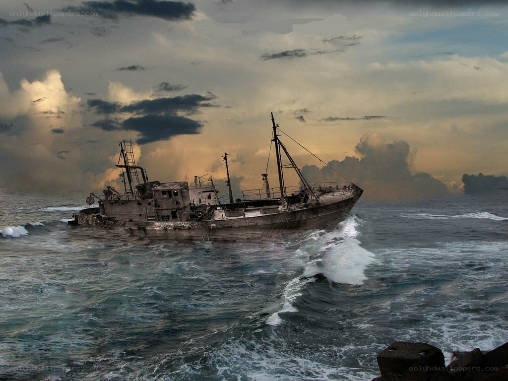 shipwreck in stormy sea