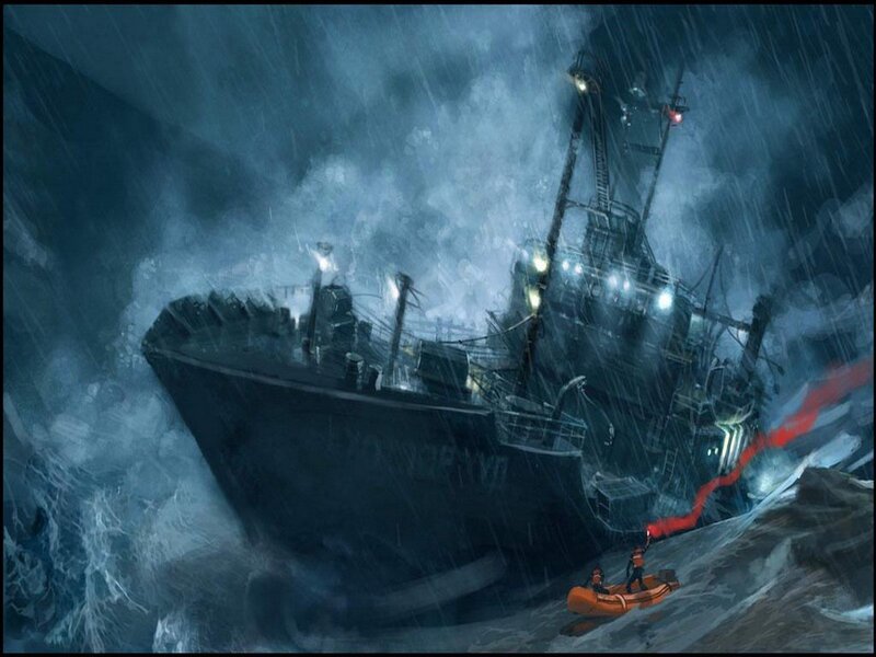 Shipwreck in stormy sea