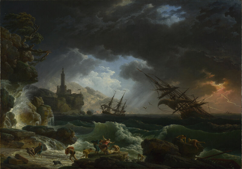 Shipwreck in stormy sea