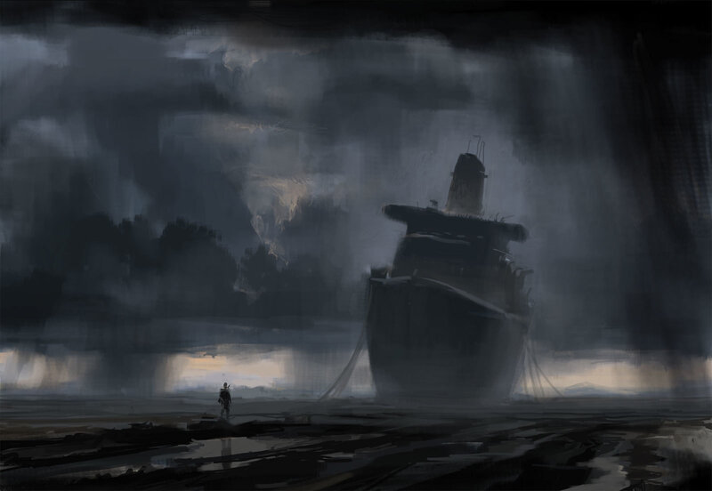 shipwreck in stormy sea