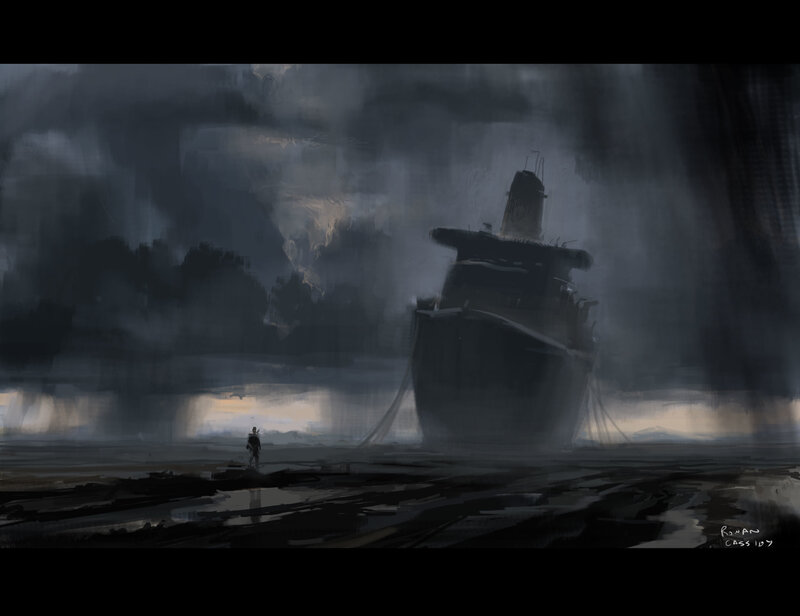 shipwreck in stormy sea