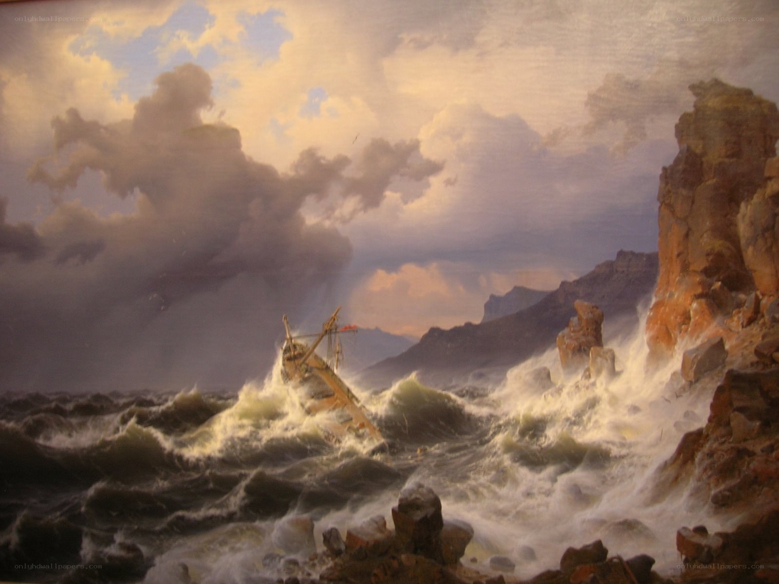 Shipwreck in stormy sea