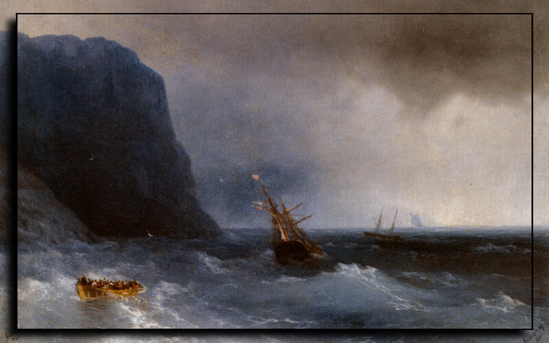 Shipwreck in Stormy Sea — Blue, Dramatic