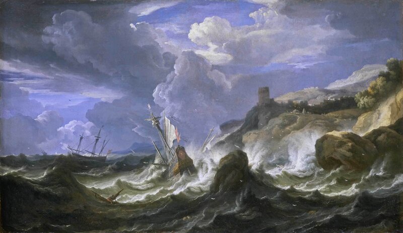 Shipwreck in Stormy Sea — Blue