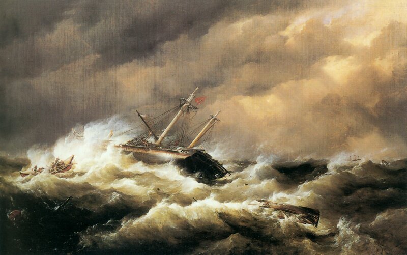 Shipwreck in Stormy Sea — Brown