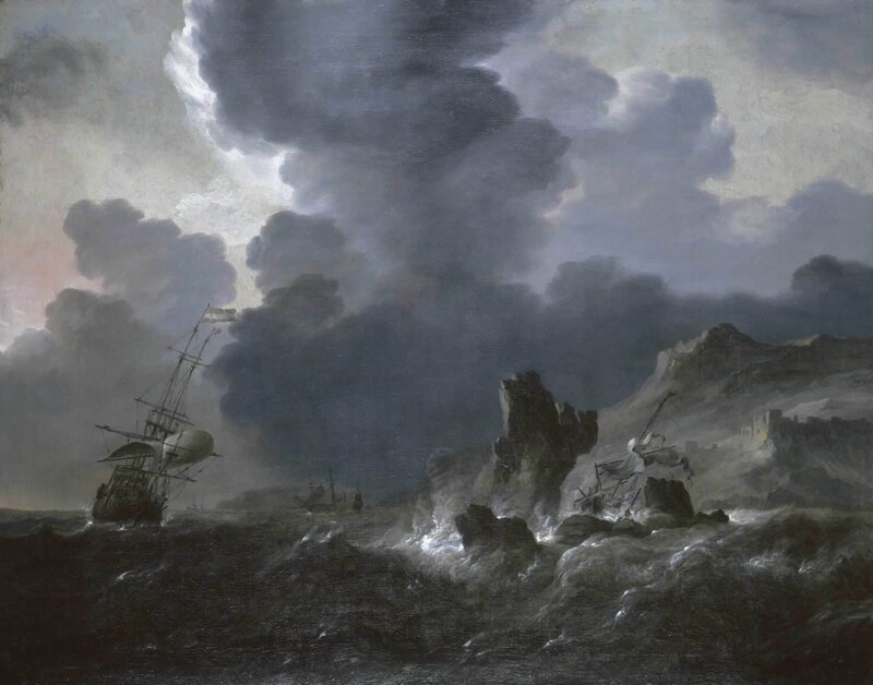 Shipwreck in Stormy Sea — Gray