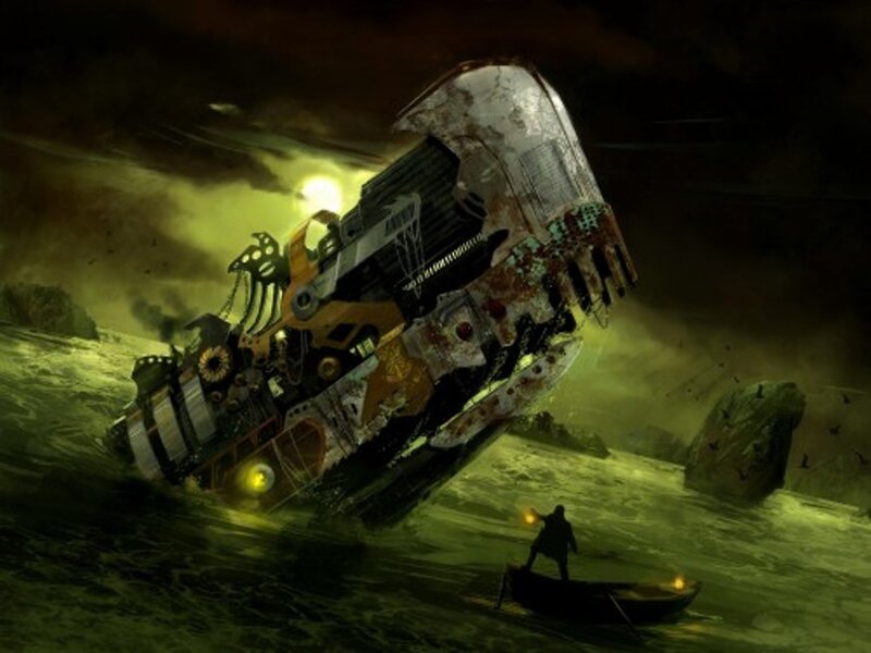 Shipwreck in Stormy Sea — Green