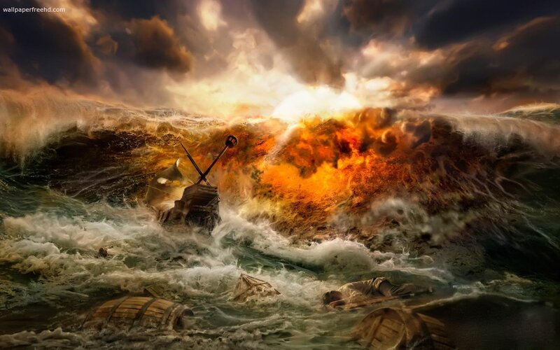 Shipwreck in Stormy Sea — Orange