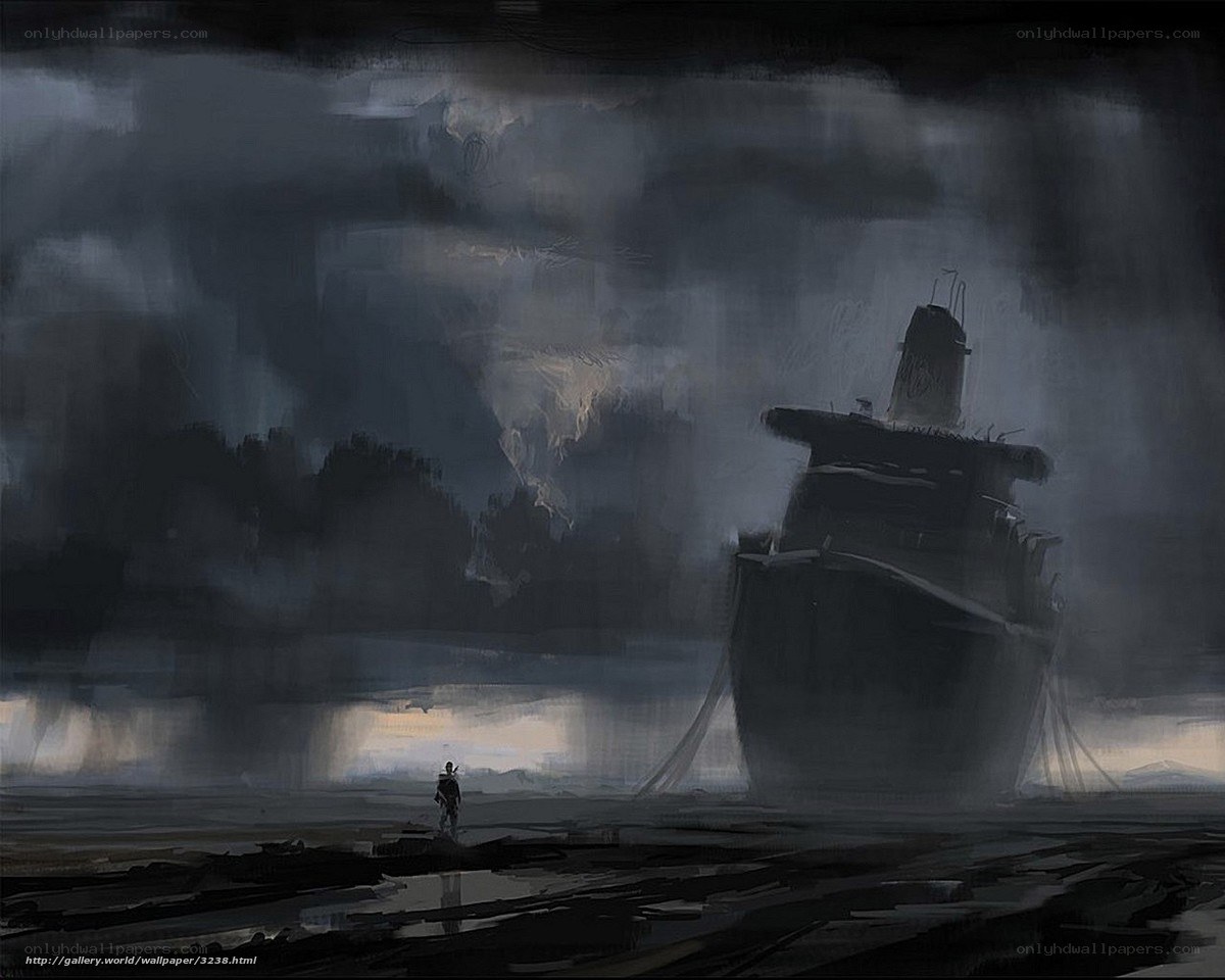 Shipwreck in stormy sea