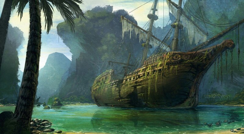 Shipwreck in Tropical Bay — Green, Serene