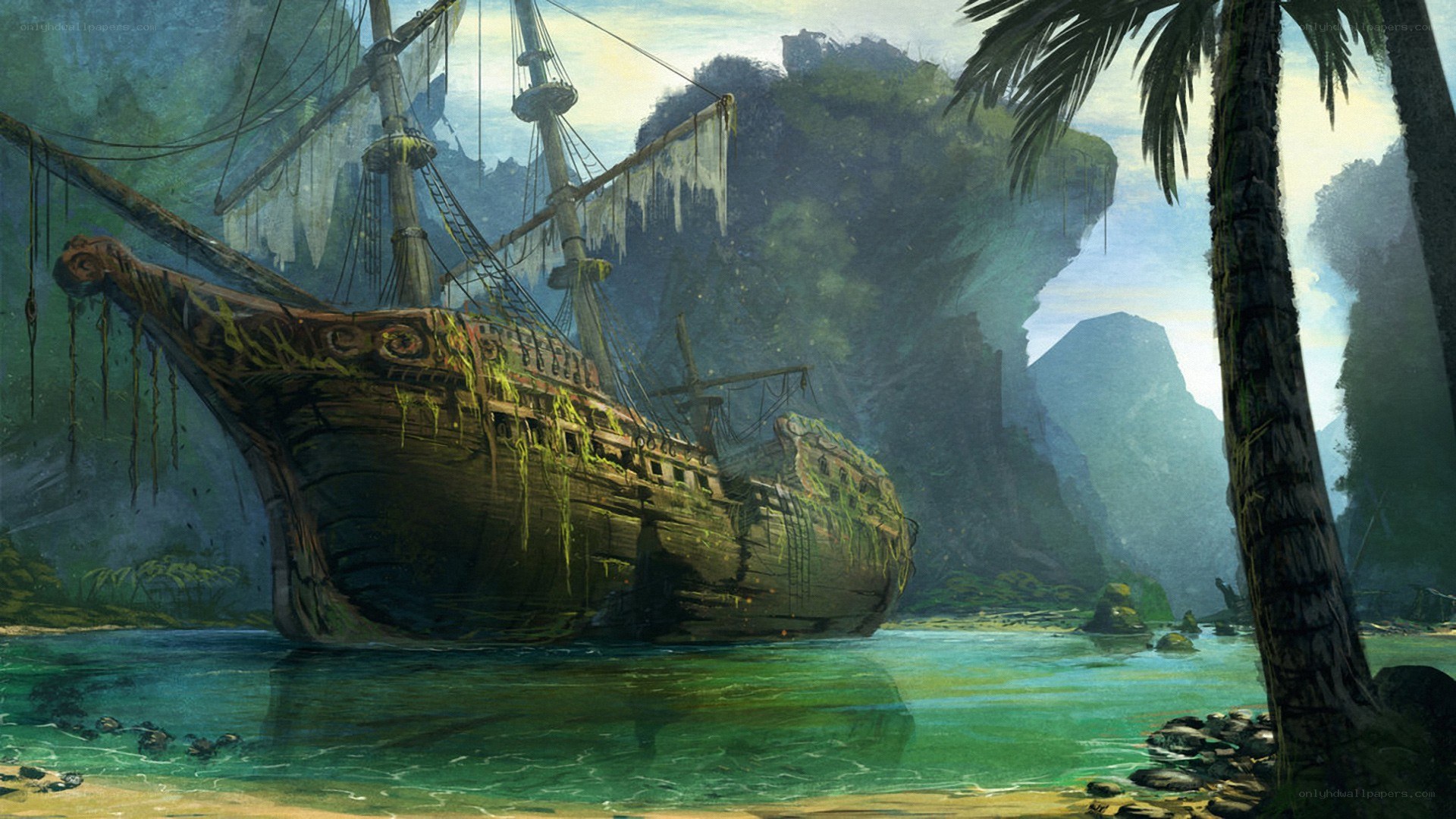 shipwreck in tropical cove