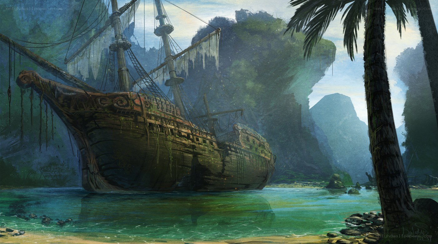 shipwreck in tropical cove