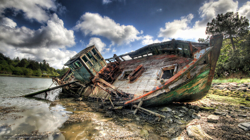 shipwreck on a rocky shore