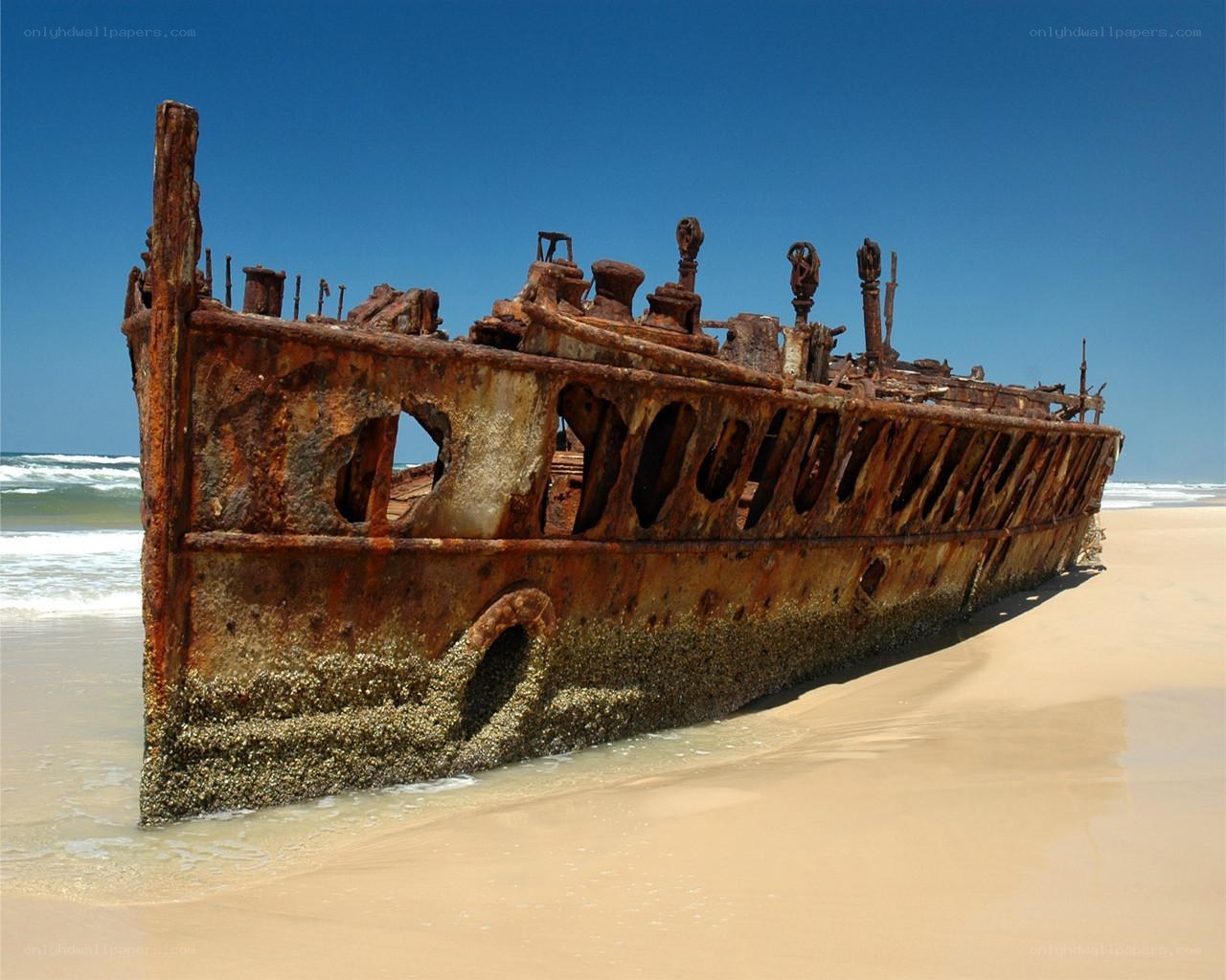 shipwreck on a sandy beach