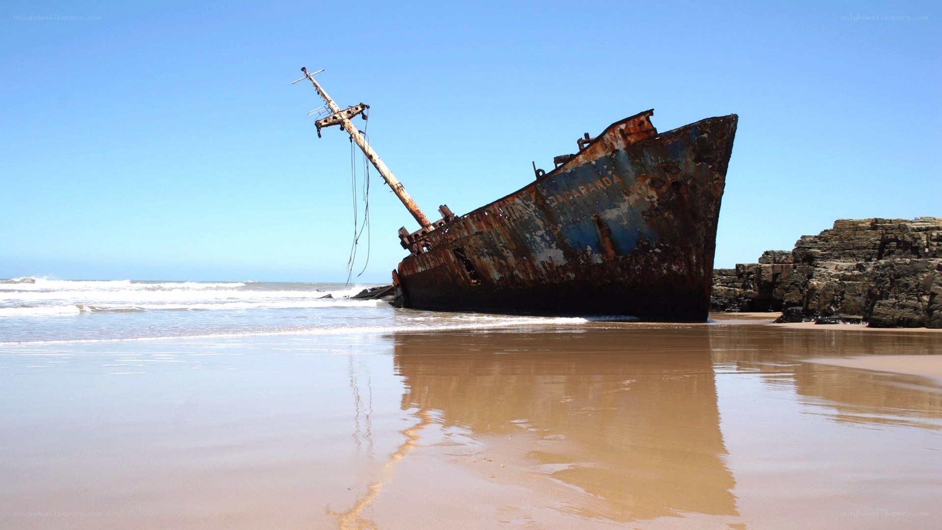 shipwreck on a sandy beach