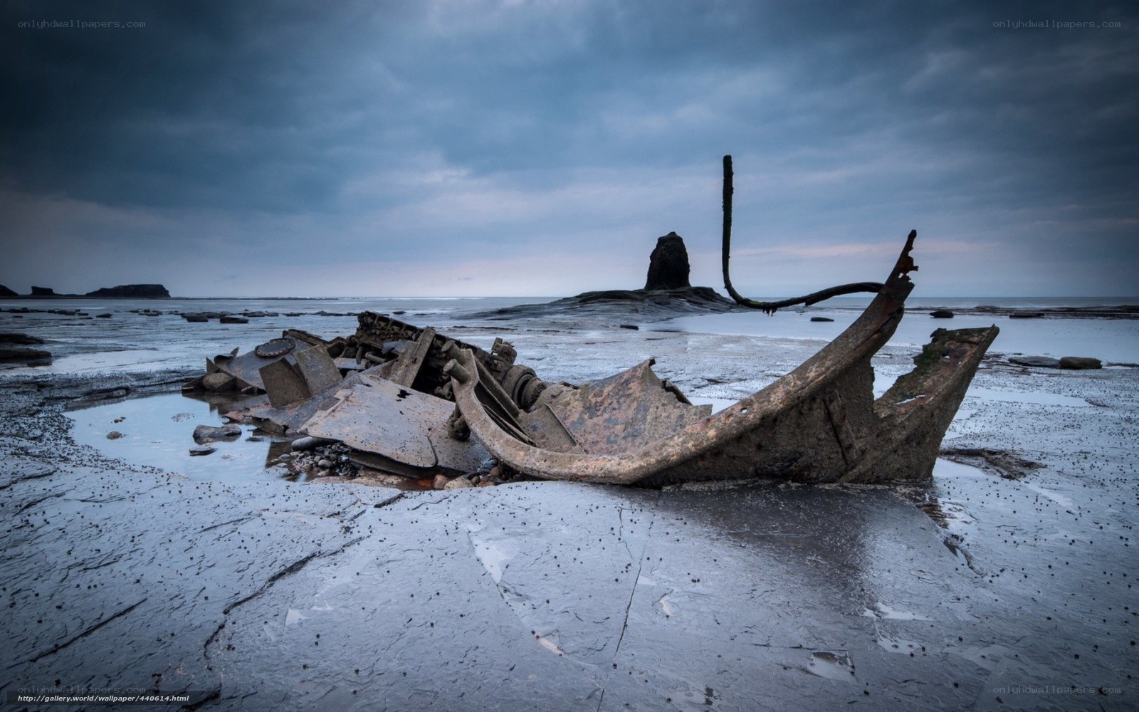 Shipwreck on a stormy beach