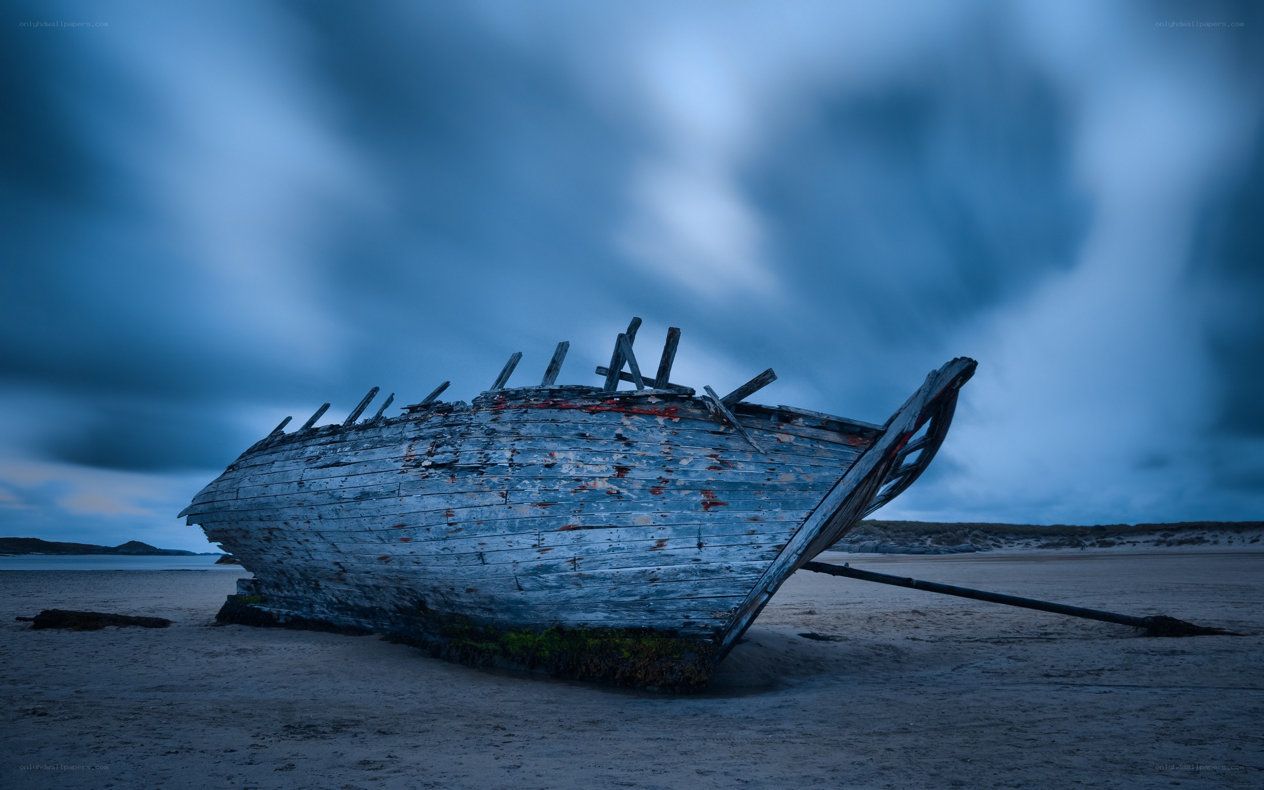 shipwreck on a stormy beach