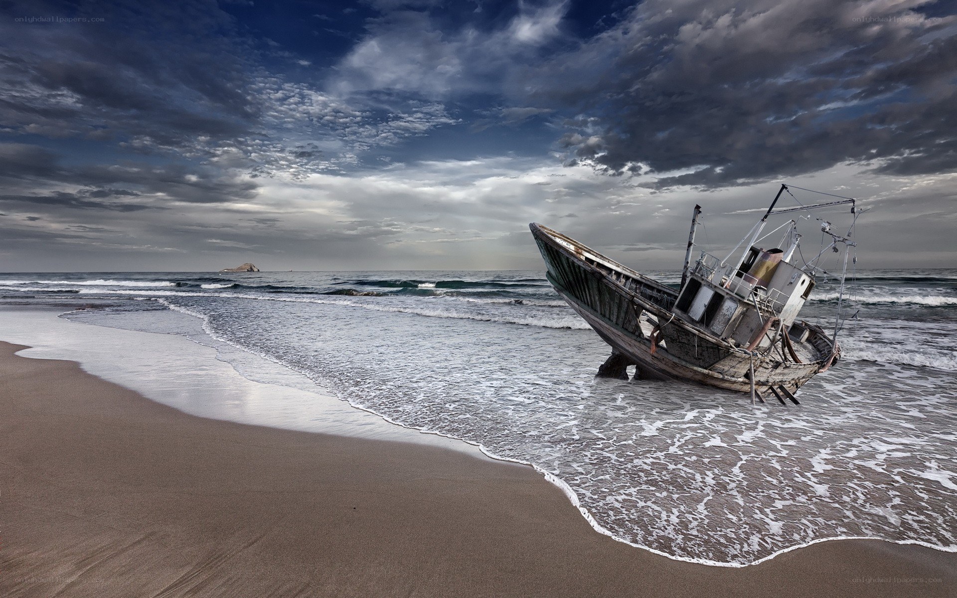 shipwreck on a stormy beach