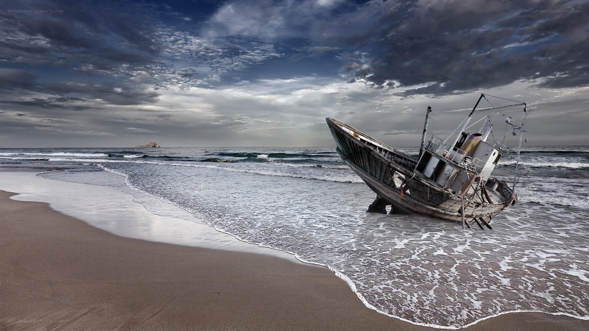 shipwreck on a stormy beach