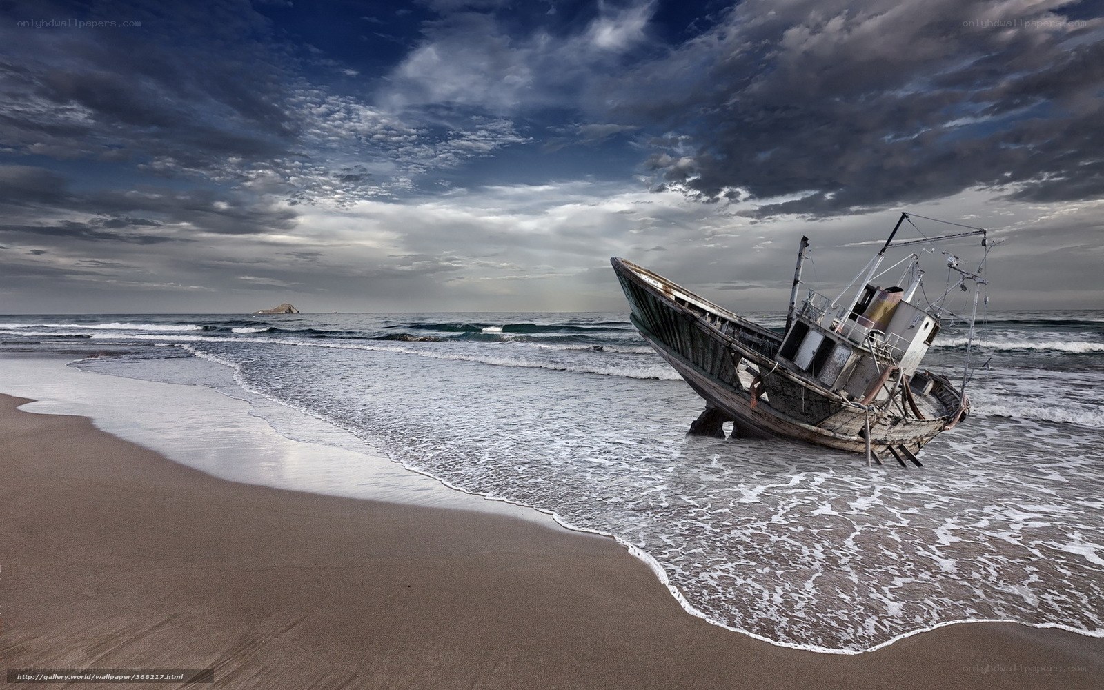 shipwreck on a stormy beach