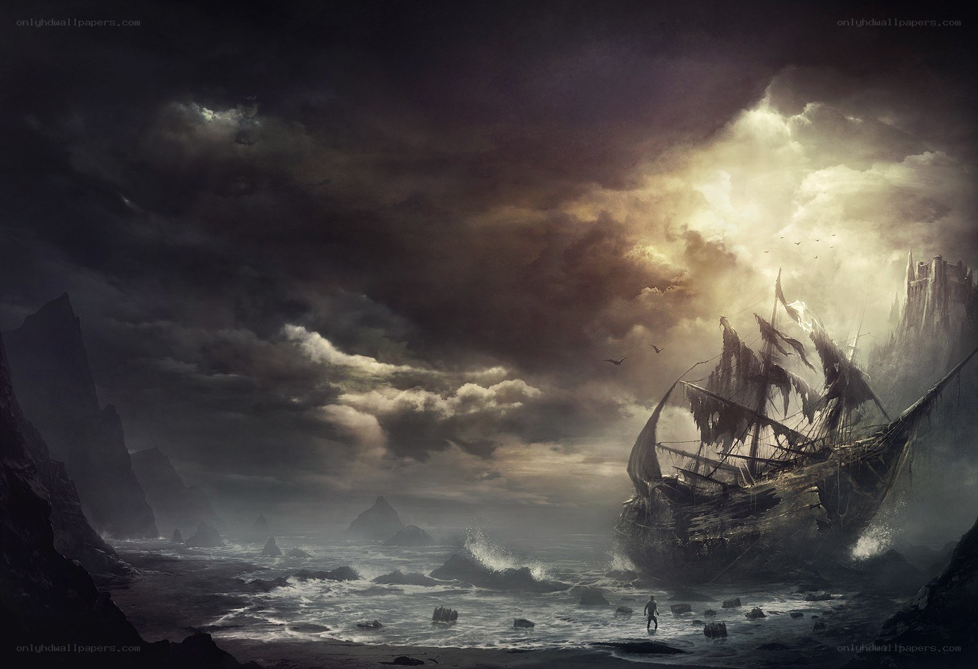 shipwreck on a stormy coast