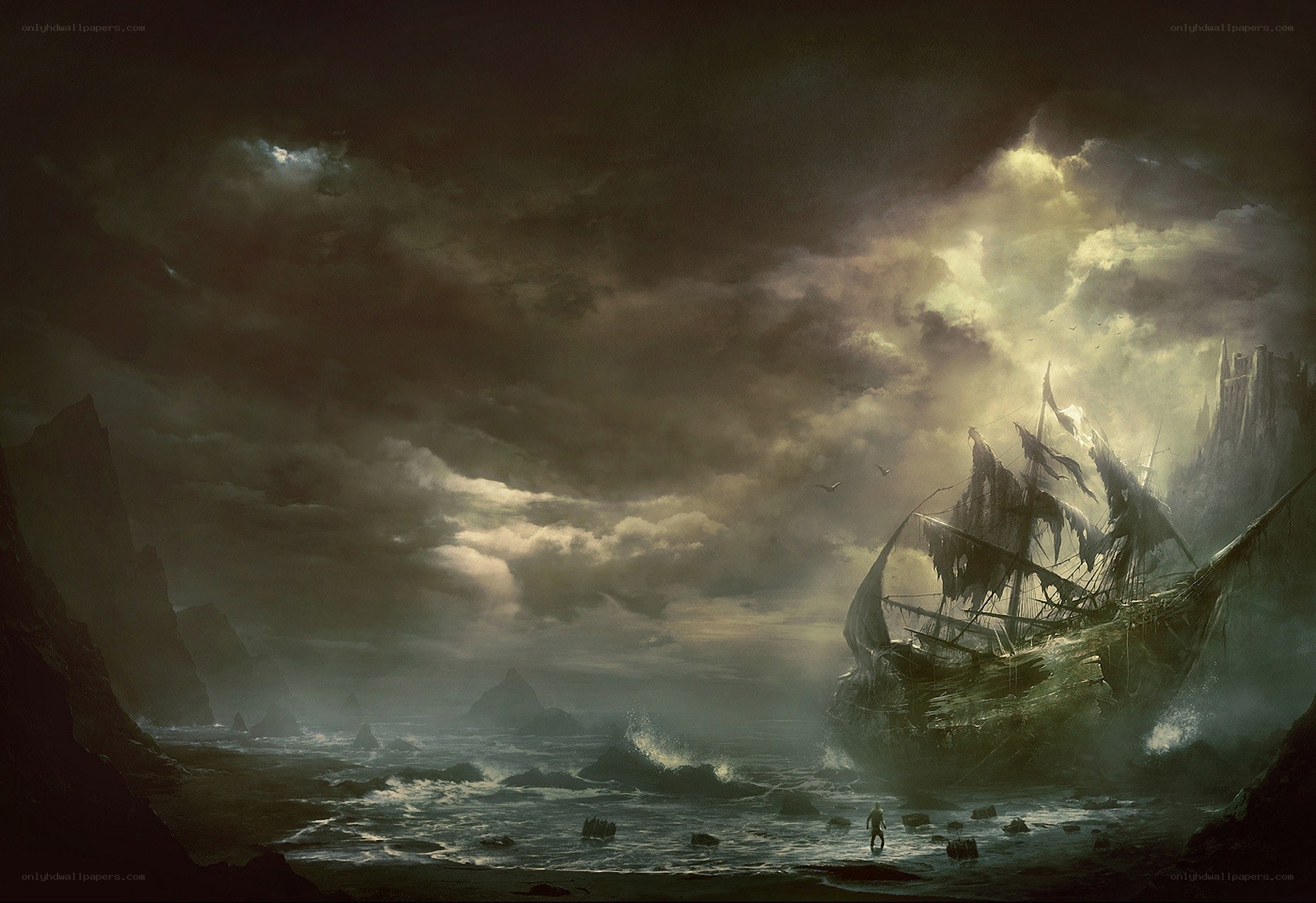Shipwreck on a stormy coast