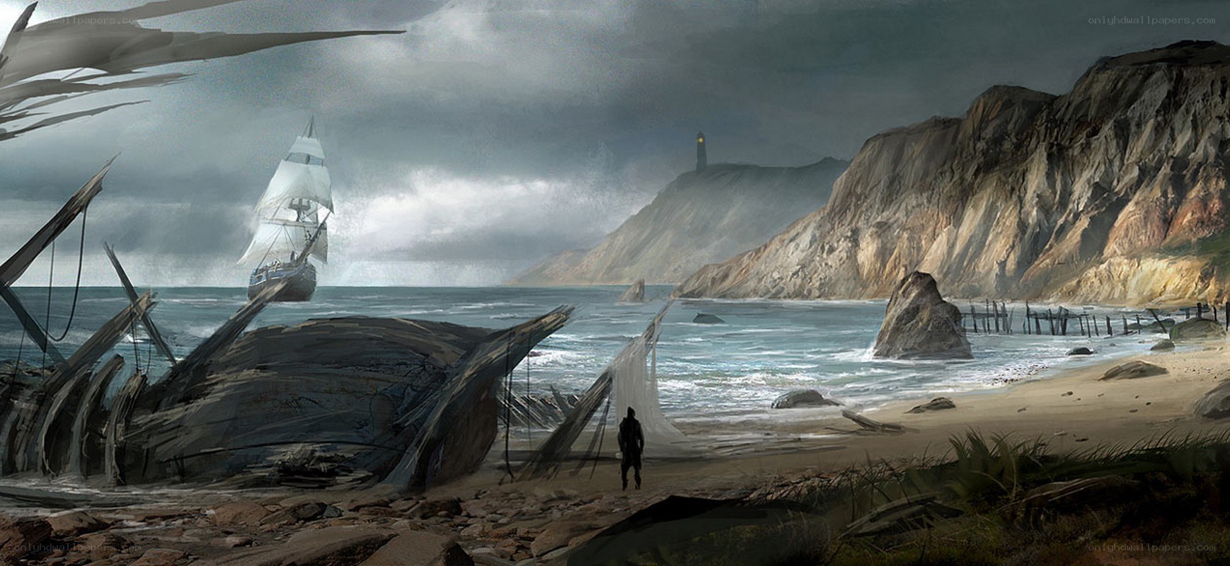 Shipwreck on a stormy coast