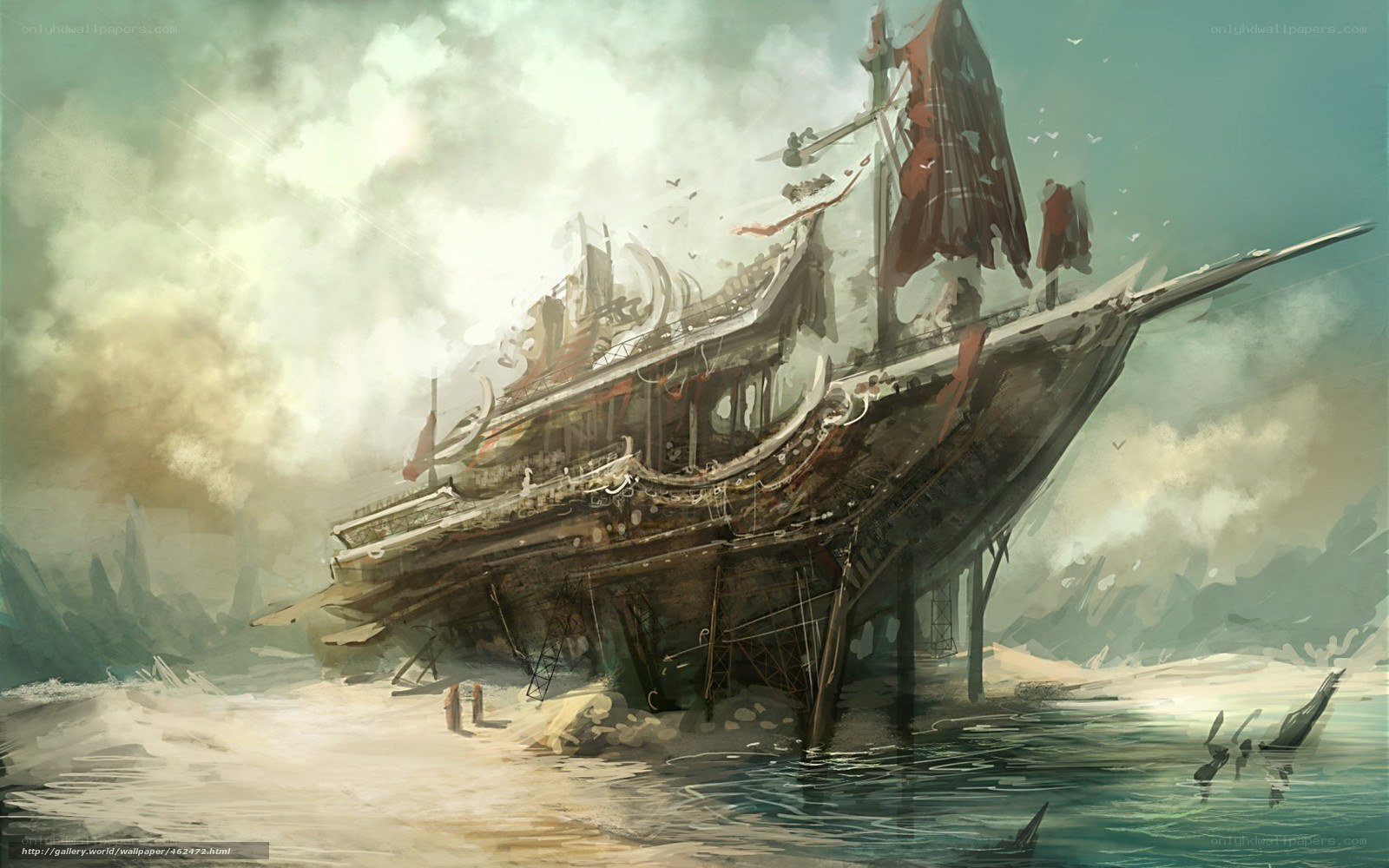 shipwreck on a stormy shore