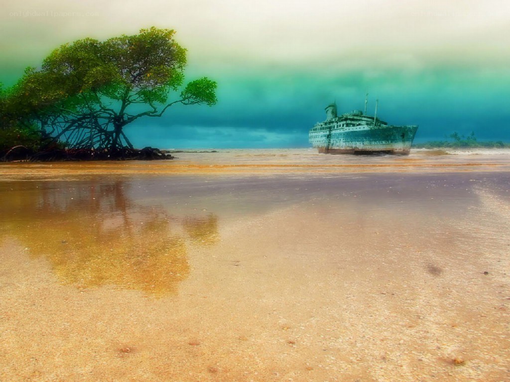 shipwreck on a tropical beach