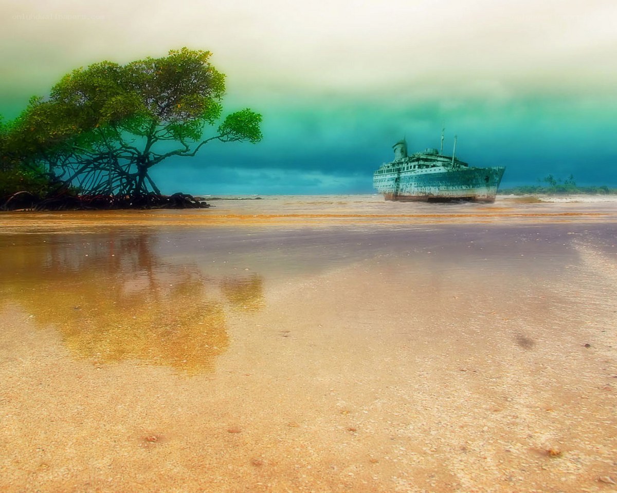 shipwreck on a tropical beach