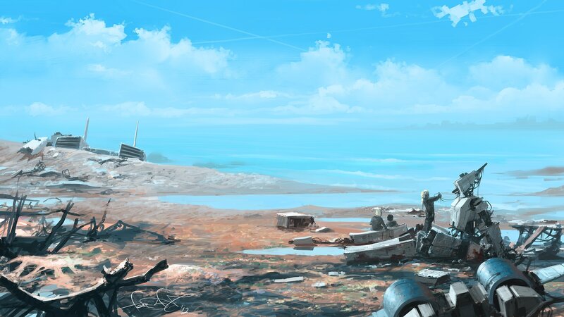 Shipwreck on Beach — Blue, Desolate, Afternoon