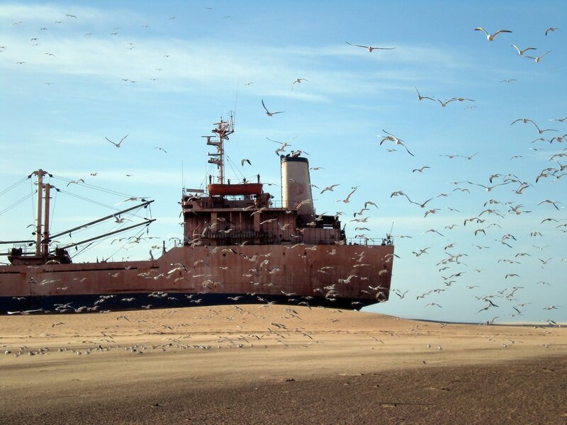Shipwreck on Beach — Blue, Desolate