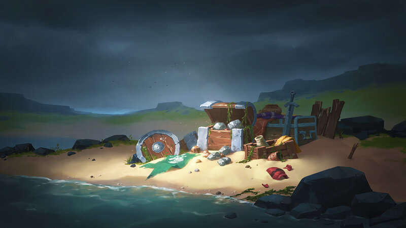Shipwreck on Beach — Blue, Dramatic, Night, Digital Art