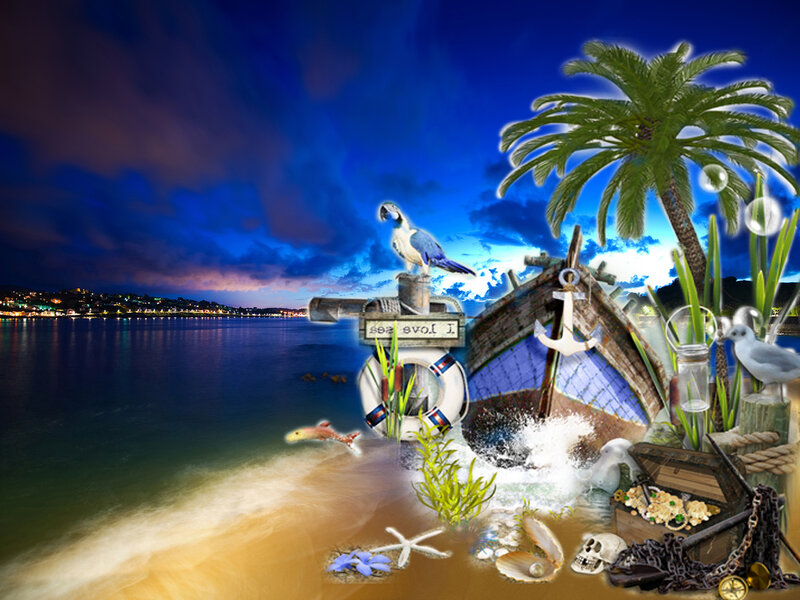 Shipwreck on Beach — Blue, Dramatic, Night