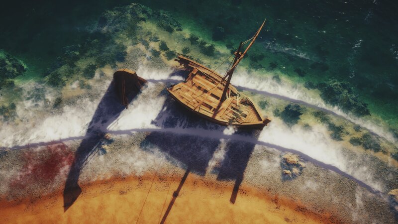 Shipwreck on Beach — Green, Dramatic