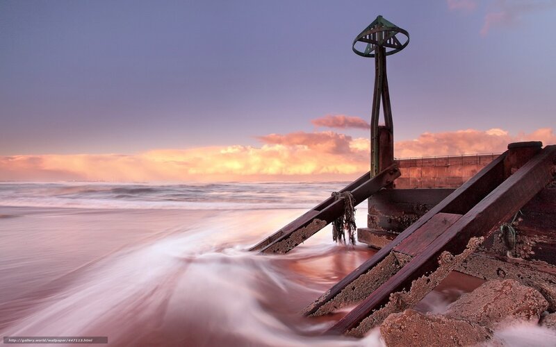 Shipwreck on Beach — Purple, Dramatic, Sunset, Photograph, Ocean