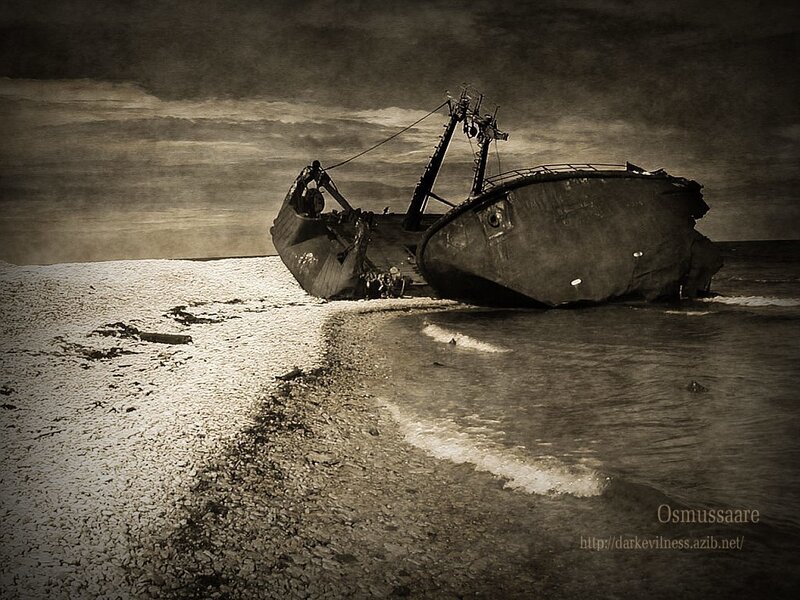 Shipwreck on Beach — Sepia, Dramatic