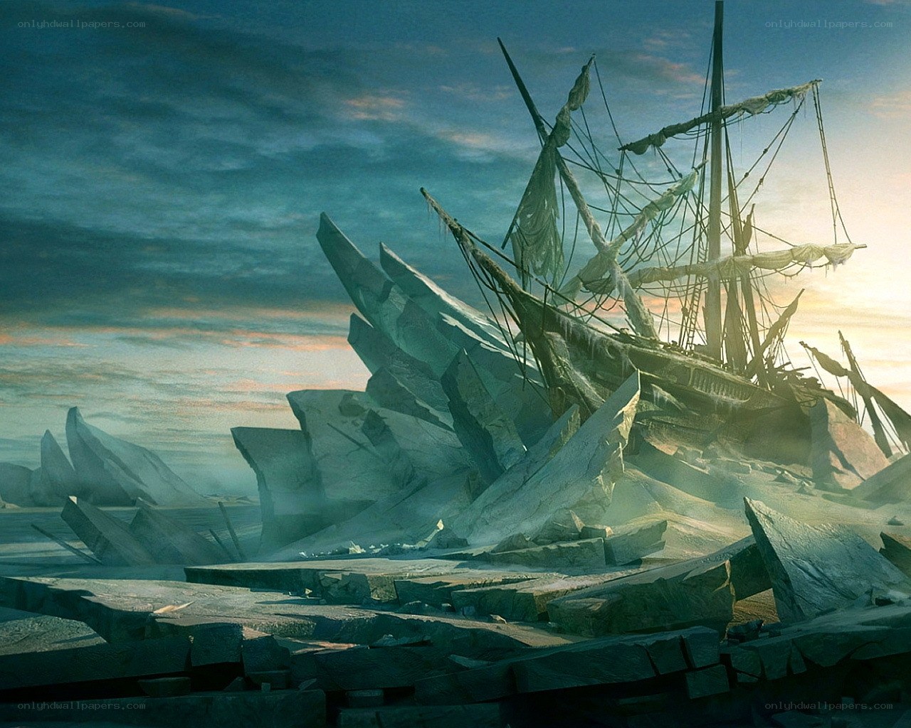 shipwreck on ice floes