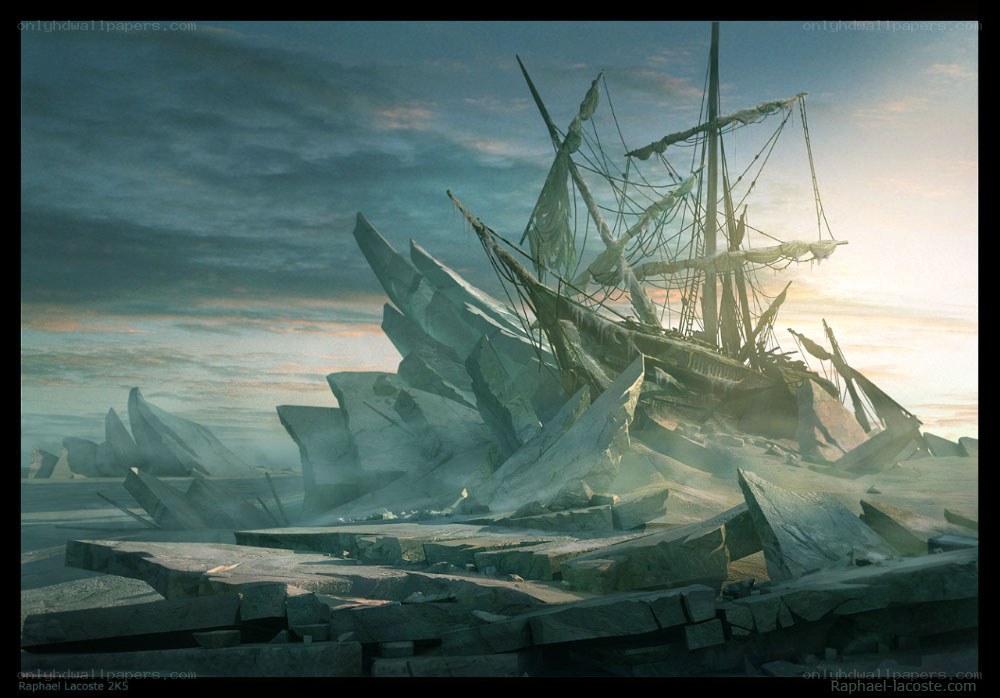 Shipwreck on ice floes
