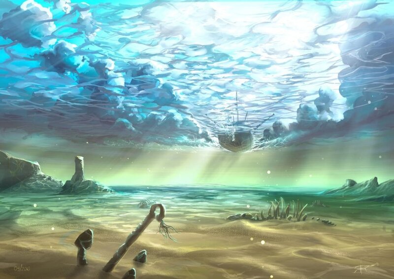Shipwreck on Ocean Floor — Blue, Serene, Afternoon