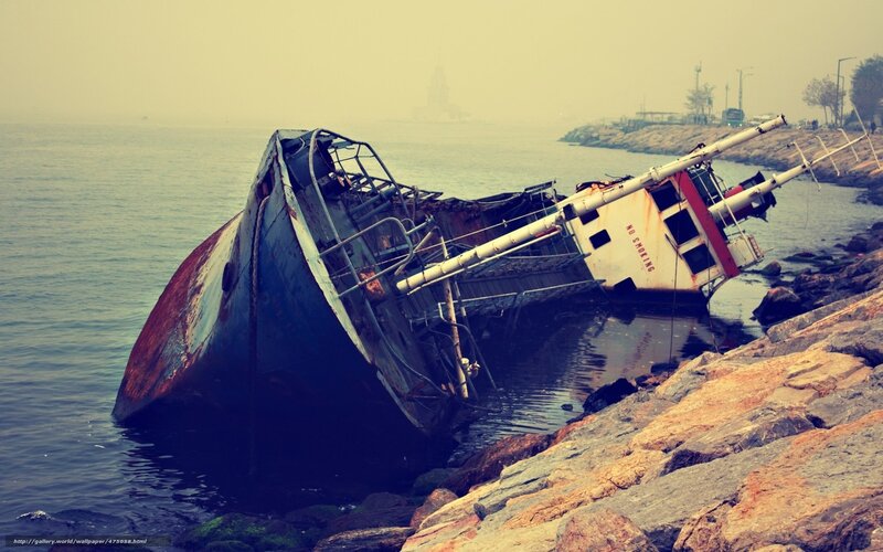Shipwreck on Rocks — Blue