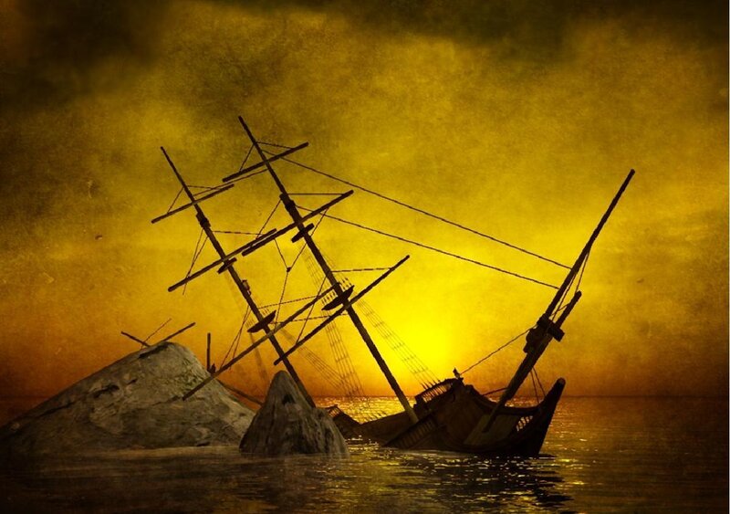 Shipwreck on Rocks — Yellow