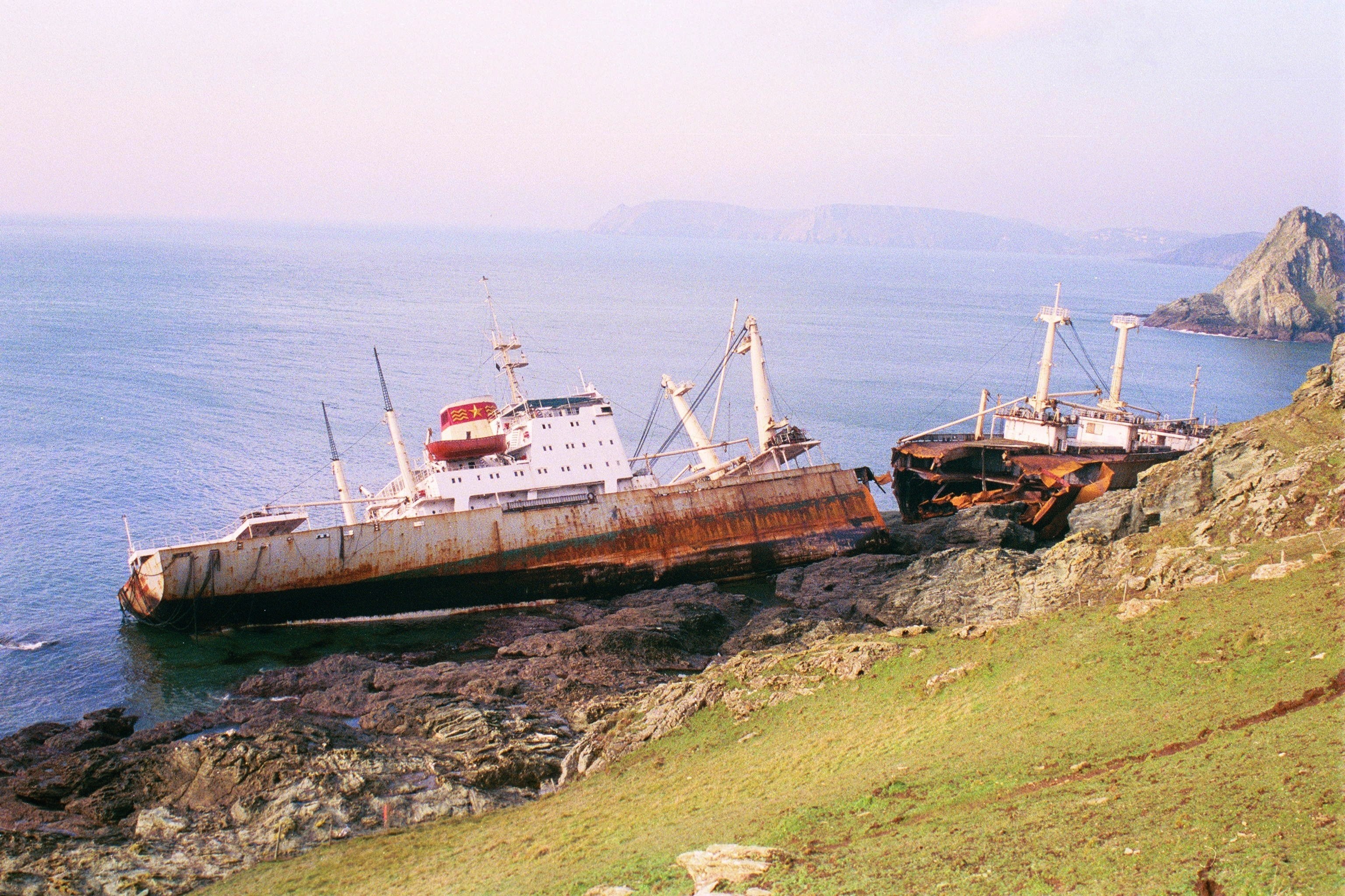 shipwreck on rocky coast