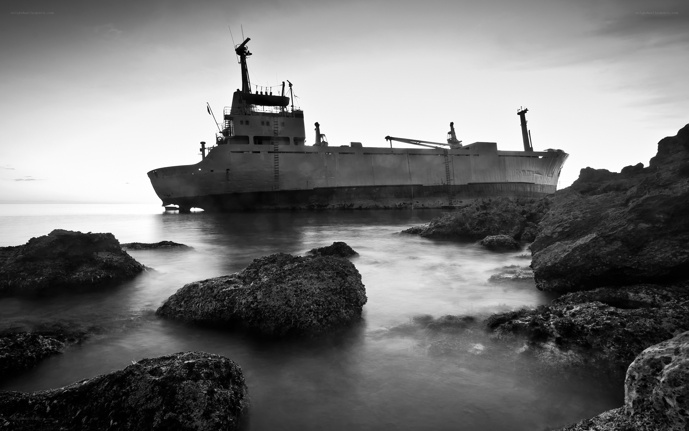 shipwreck on rocky shore