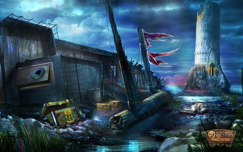 Shipwreck on Rocky Shore — Blue, Dramatic, Night