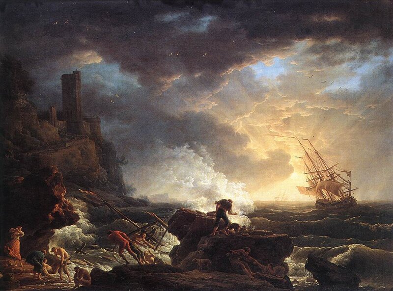 Shipwreck on Rocky Shore — Dark Blue