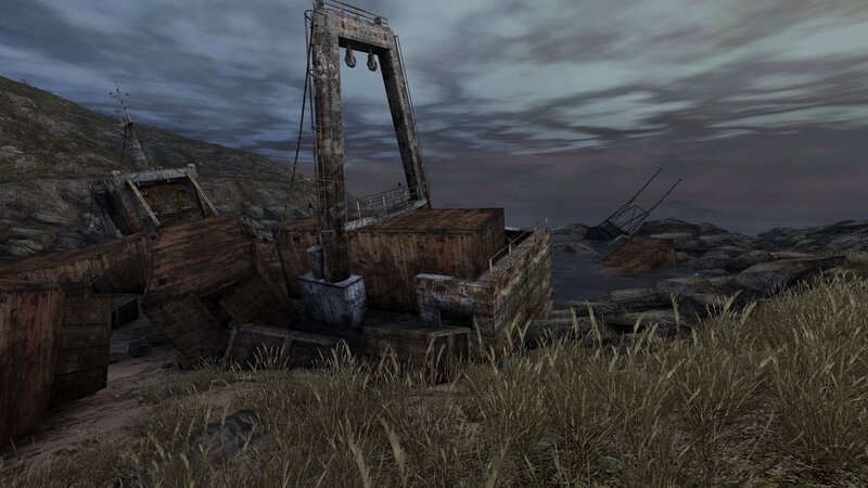 Shipwreck on Rocky Shore — Gray, Dreary, Desolate